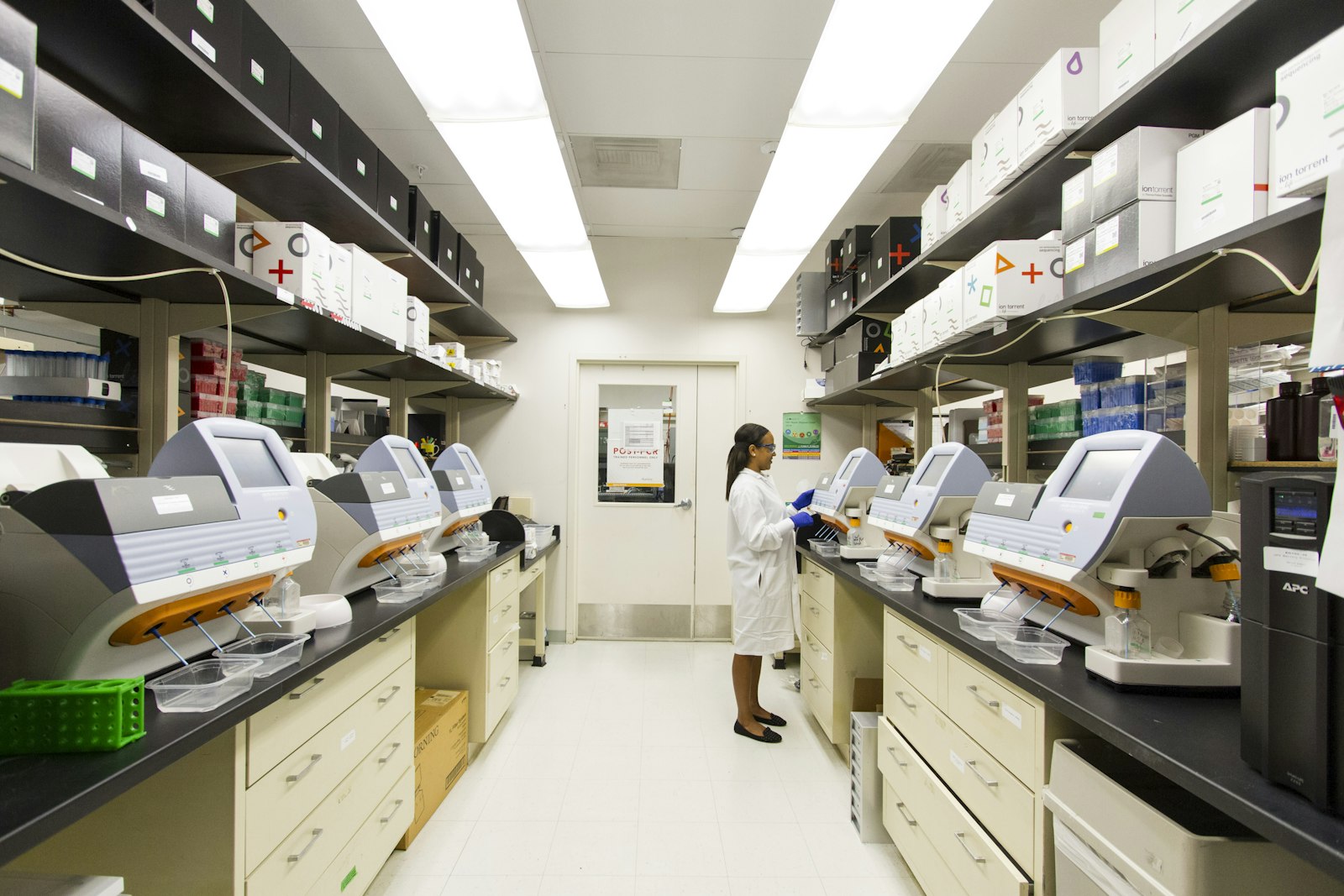 Medical laboratory technician running diagnostic tests